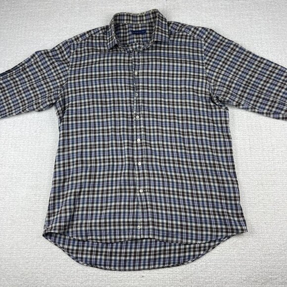 ETRO Shirt Men 44 Plaid Brown/Purple/Blue Preppy Dress Long Sleeve Made in Italy - Picture 10 of 16